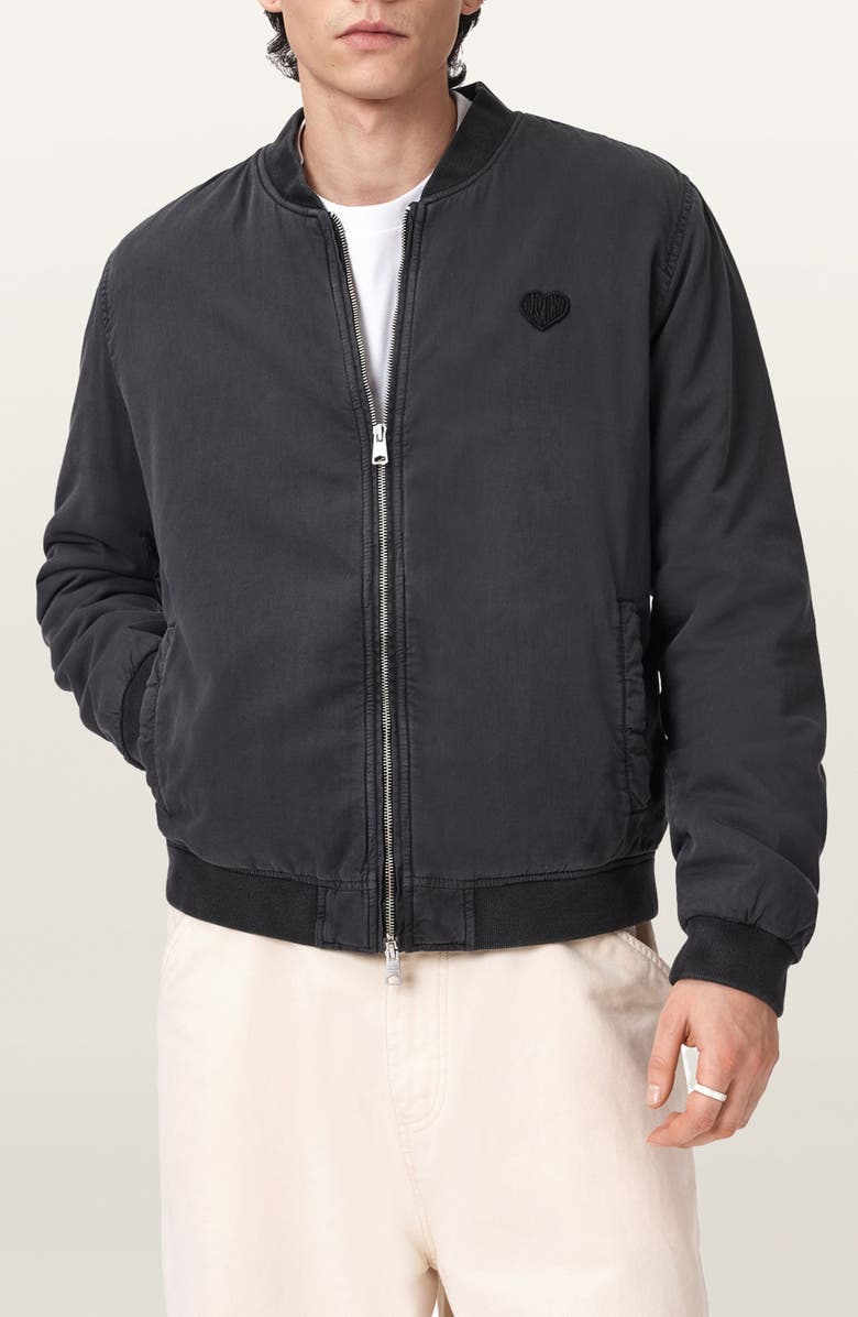 AllSaints Forres Cotton Twill Bomber Jacket, Main, color, Blainn Black