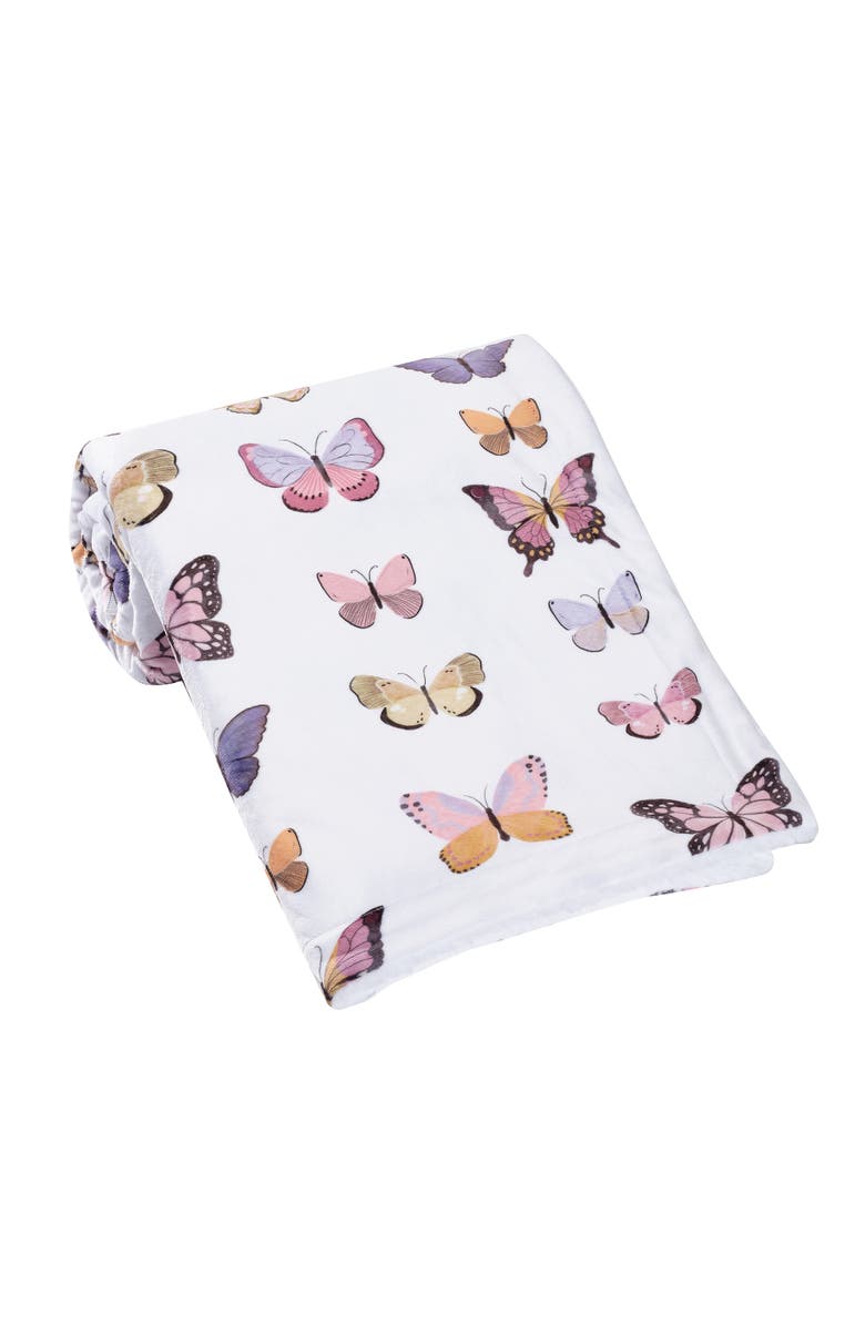 Lambs & Ivy Butterfly Dreams Ultra-Soft Fleece/Faux Shearling Baby Blanket, Alternate, color, White