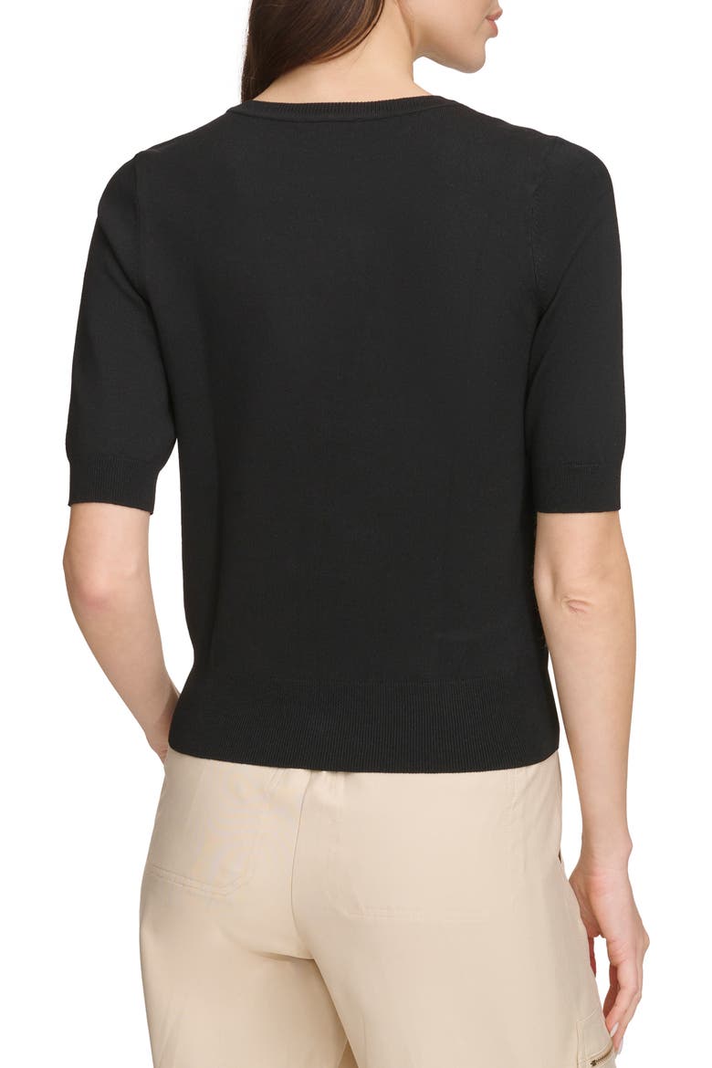 Sheer Mesh Illusion V-Neck Sweater, Alternate, color, BLACK