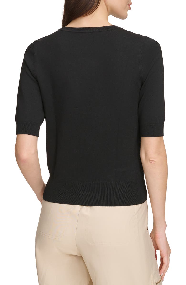 DKNY Sheer Mesh Illusion V-Neck Sweater, Alternate, color,