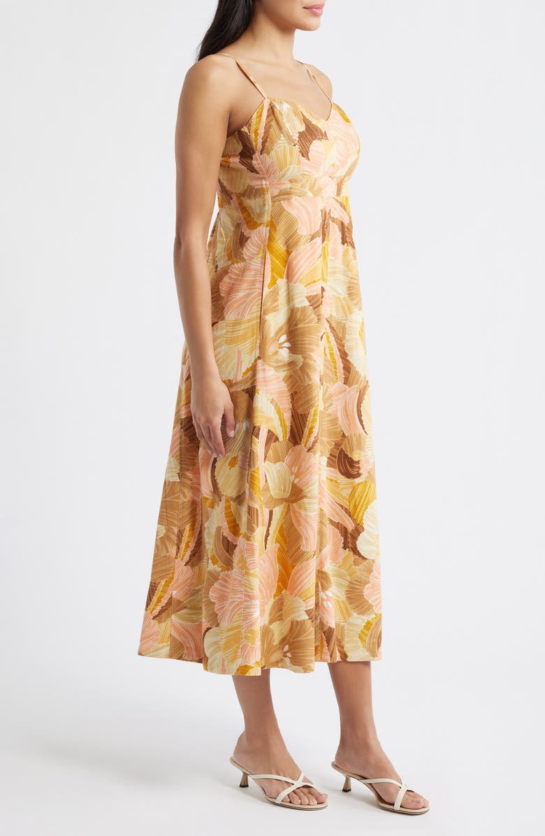 Vince Camuto Floral Linen Blend Midi Dress, Alternate, color, Brown Mult