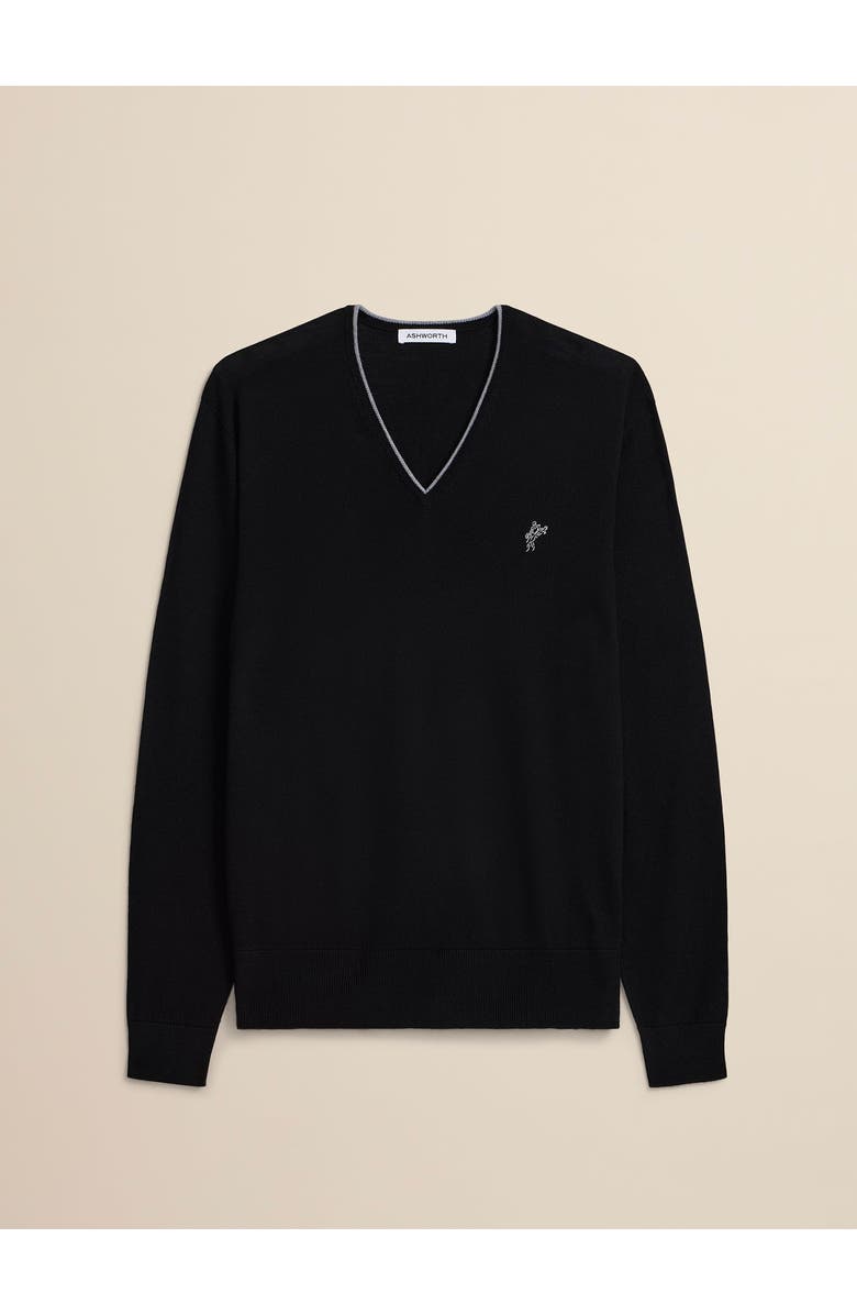 ASHWORTH GOLF Extrafine Merino Tipped V-Neck, Main, color, Black