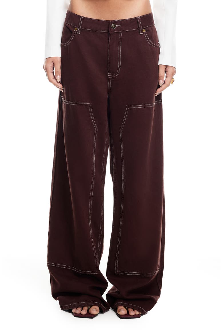 Anchor Contrast Stitch Wide Leg Jeans, Main, color, CHOCOLATE