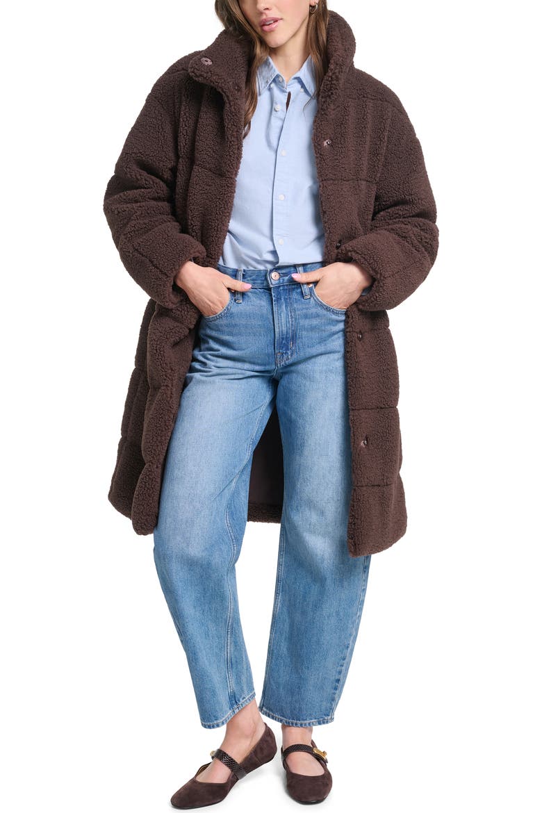 Quilted Fleece Long Teddy Coat, Alternate, color, JAVA