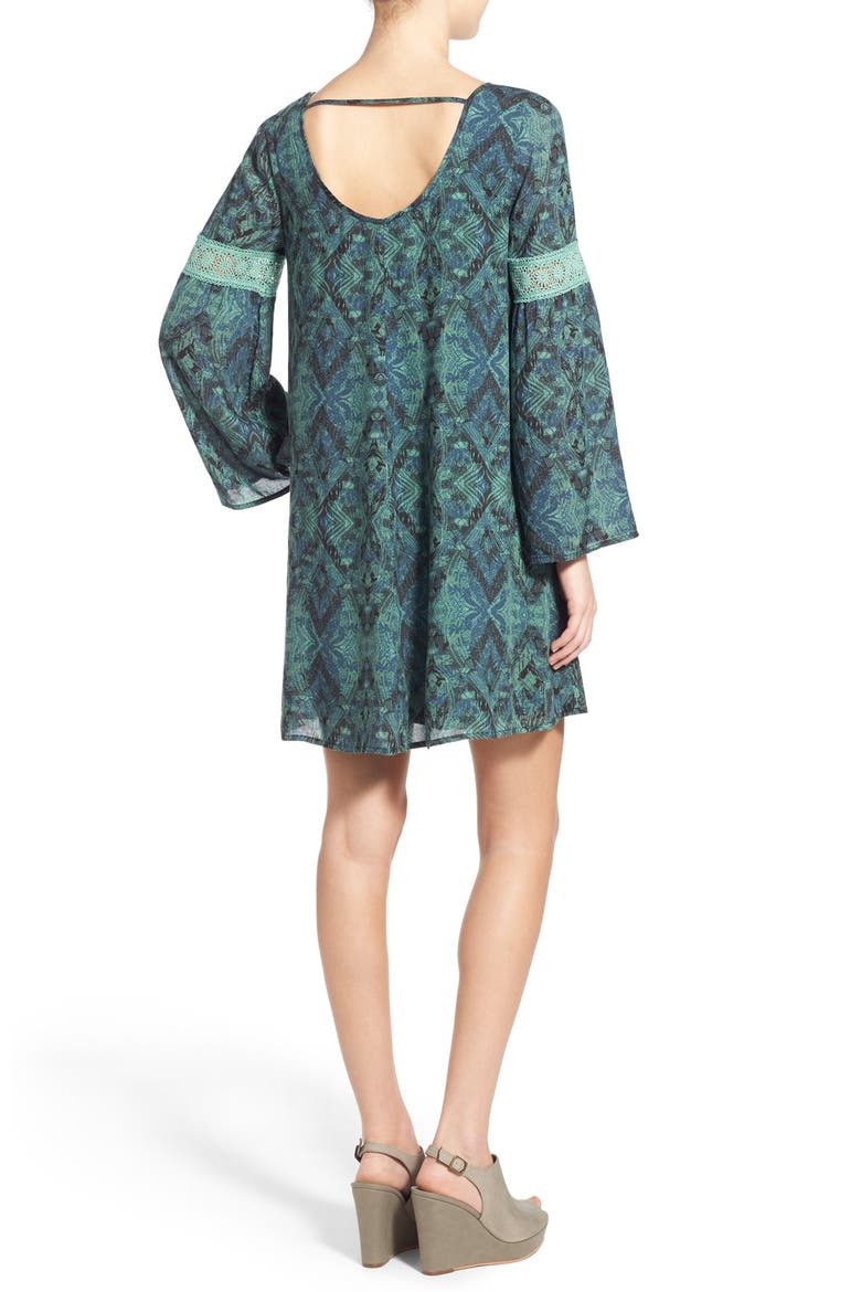 Print Bell Sleeve Shift Dress, Alternate, color, GREEN FELDSPAR WANDERING