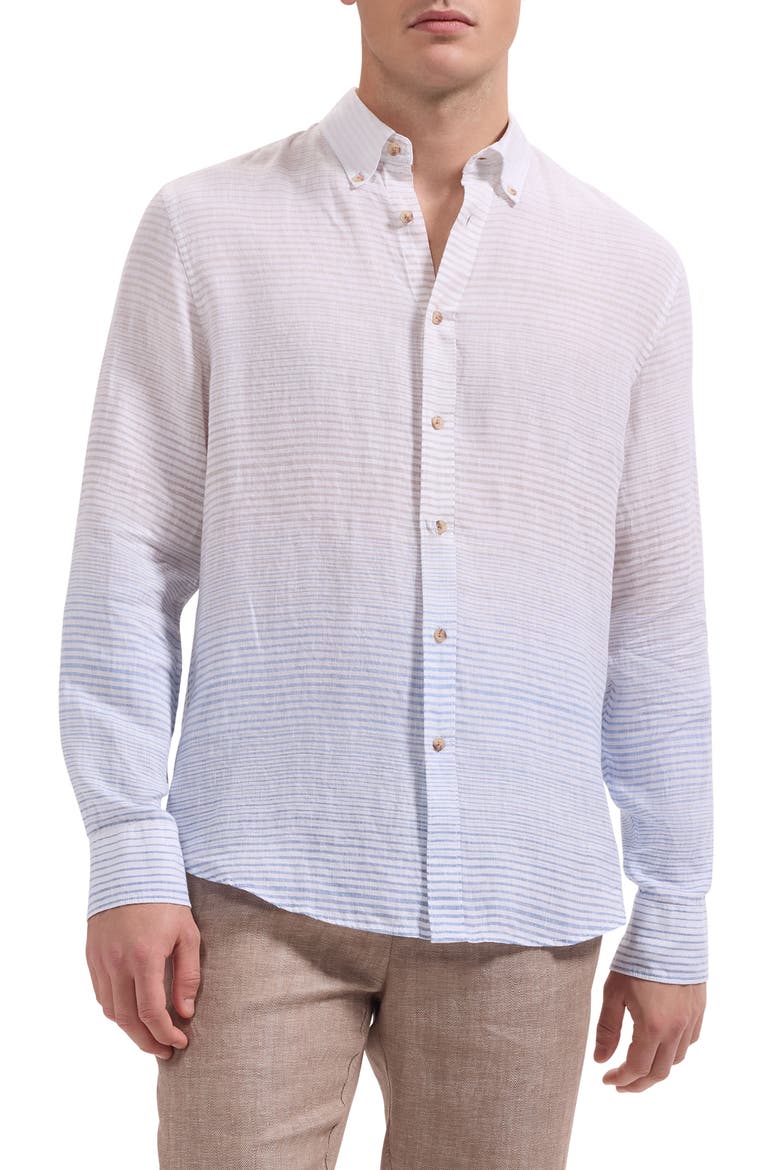 Austin Shaped Fit Gradient Stripe Linen Button-Down Shirt, Main, color, AIR BLUE