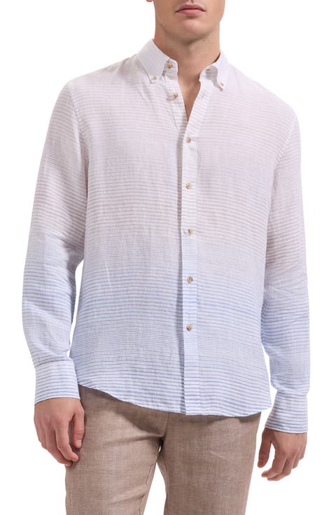 Austin Shaped Fit Gradient Stripe Linen Button-Down Shirt