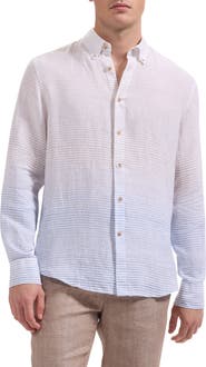 Bugatchi Austin Shaped Fit Gradient Stripe Linen Button-Down Shirt