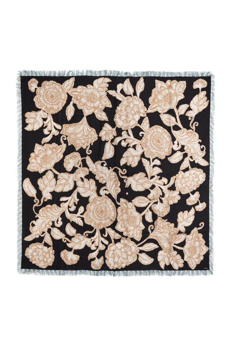 Block Floral Oversized Silk Square, Main, color, Black