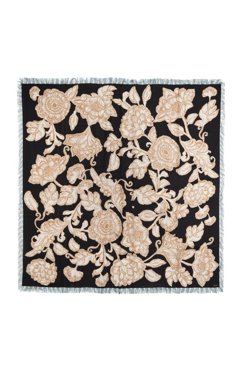 Echo Block Floral Oversized Silk Square, Main, color, Black