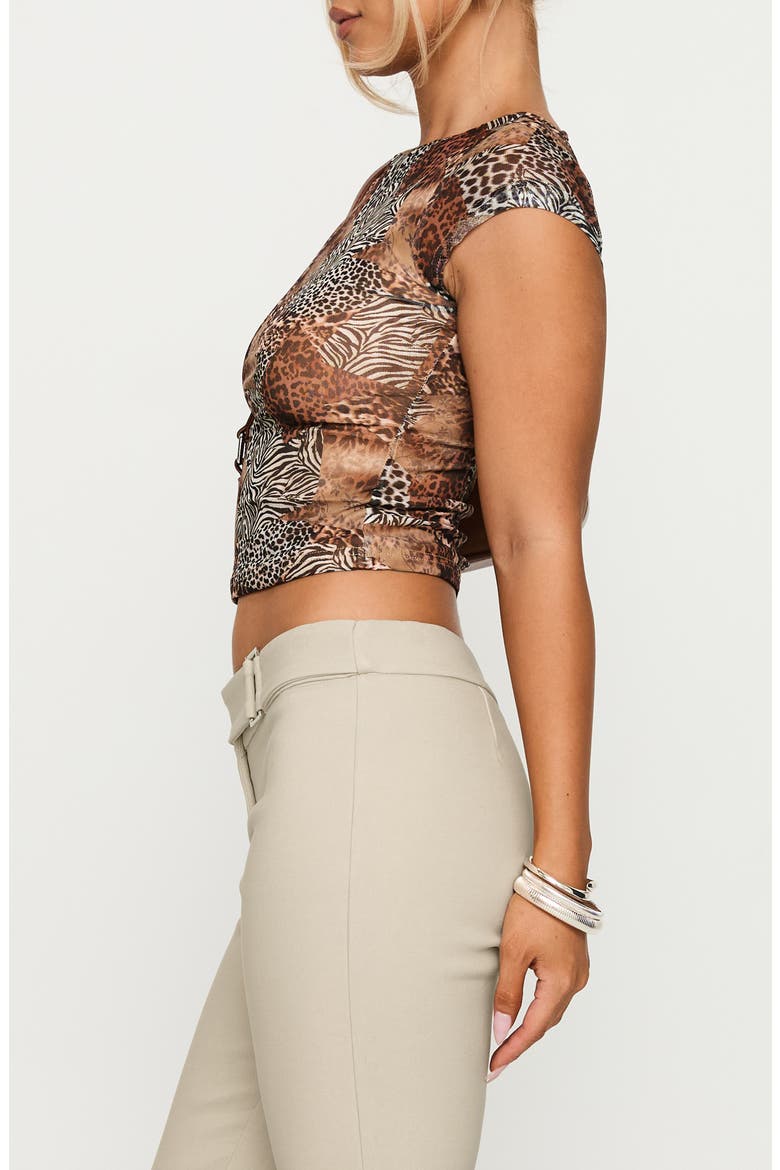 Animal Print Cap Sleeve Open Back Crop Top, Alternate, color, LEOPARD