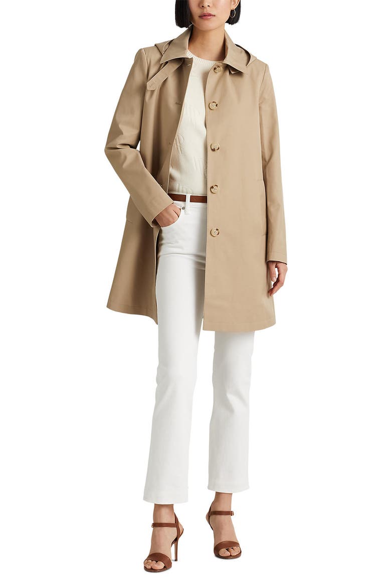 Balmacaan Hooded Raincoat, Main, color, BIRCH TAN
