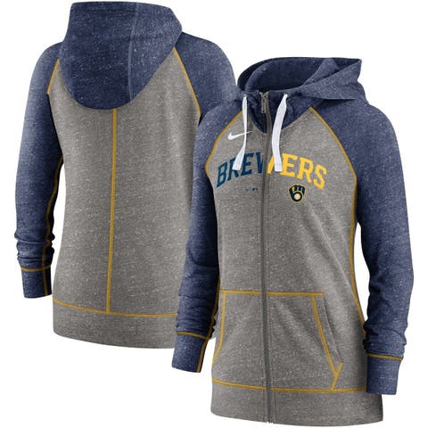 Women's Nike Heathered Charcoal/Heathered Navy Milwaukee Brewers Split Wordmark Gym Vintage Raglan Slub Full-Zip Hoodie