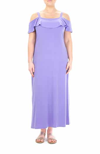 Nina Leonard Ruffle Cold Shoulder Maxi Dress