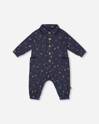 Printed Muslin Jumpsuit Blue With Pine Printed Muslin Jumpsuit Blue With Pine
