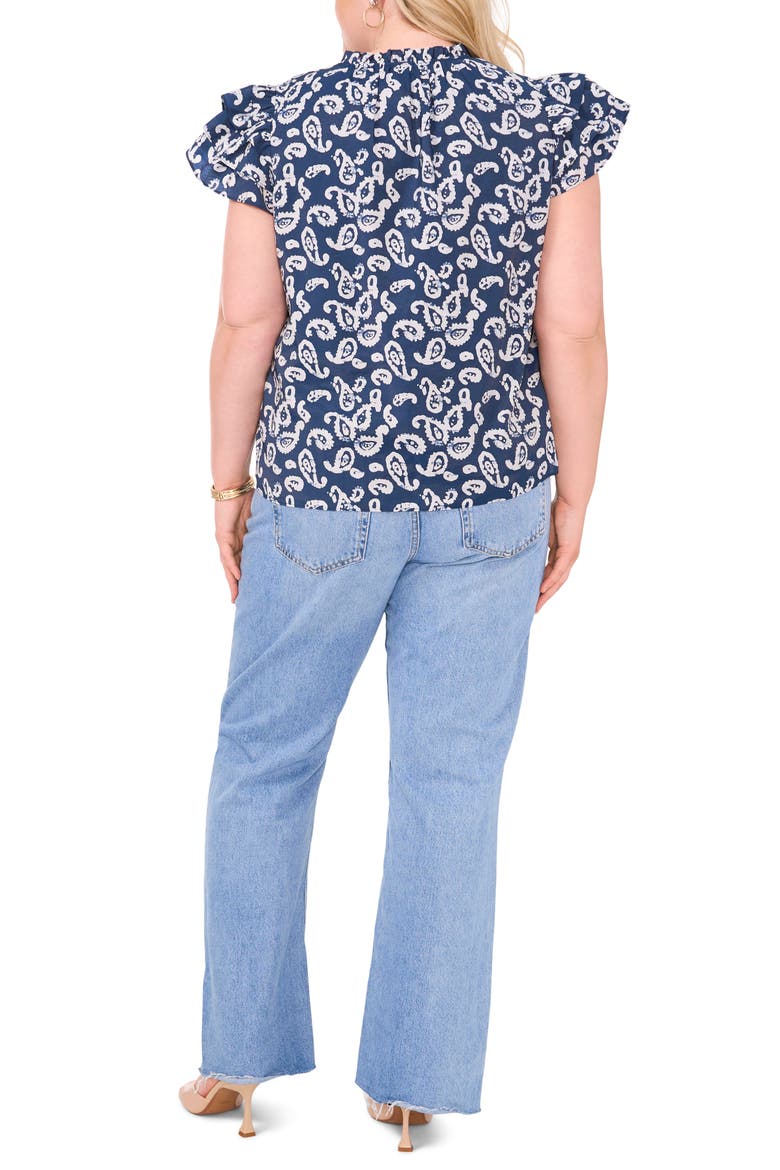 Paisley Flutter Sleeve Organdy Top, Alternate, color, TIDAL NAVY