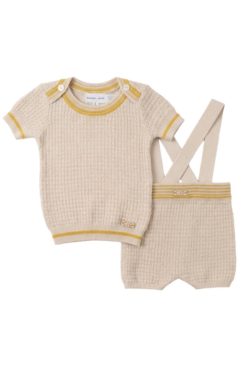Charlotte & George Structure Knit Overall Short Sleeve Top and Overall, Main, color, Dark Almond/Mustard
