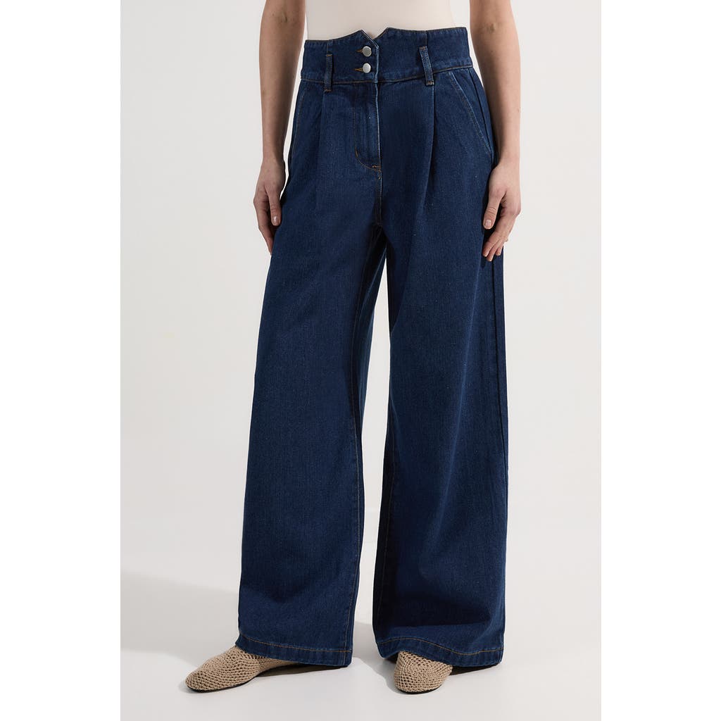 Karen Millen Denim Wide Leg Trousers In Blue
