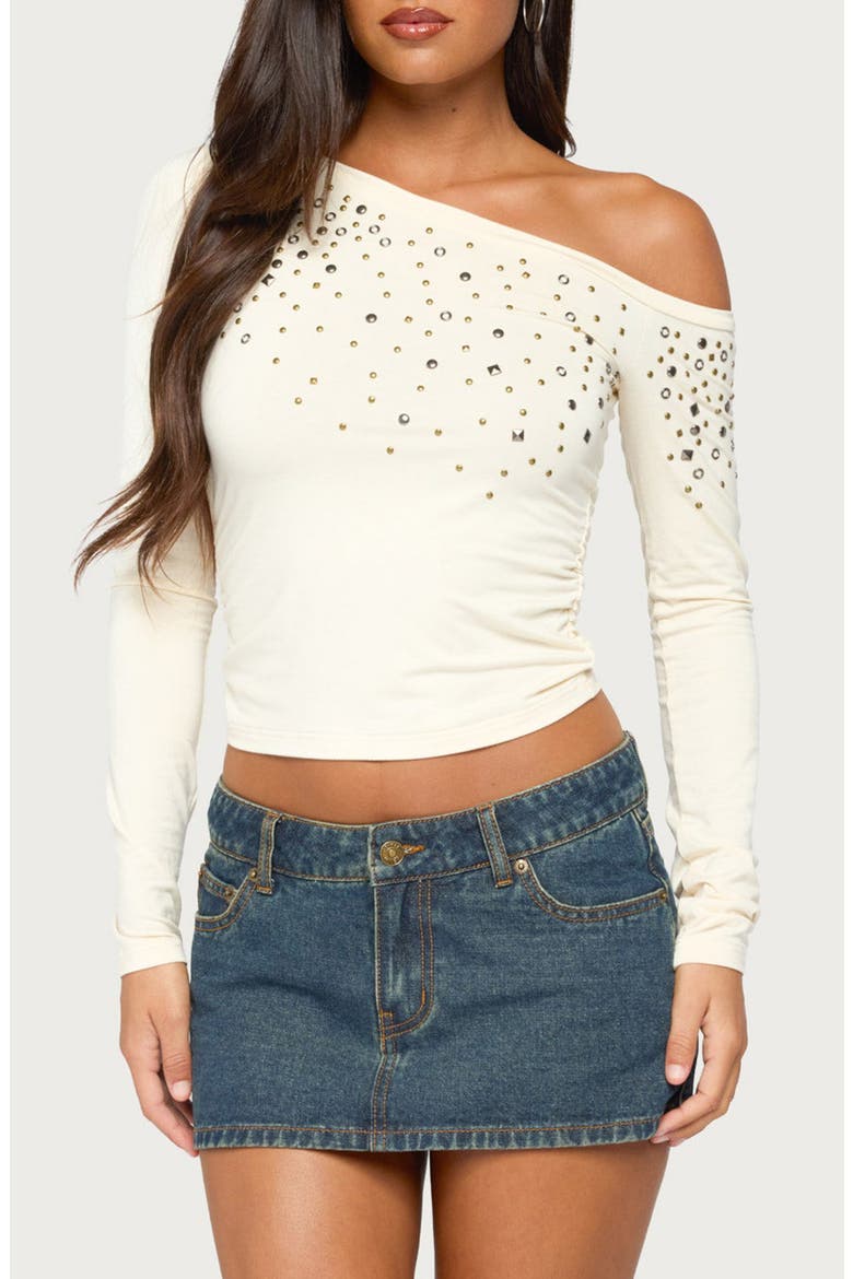 Hetty Studded Off-the-Shoulder Top, Main, color, BEIGE