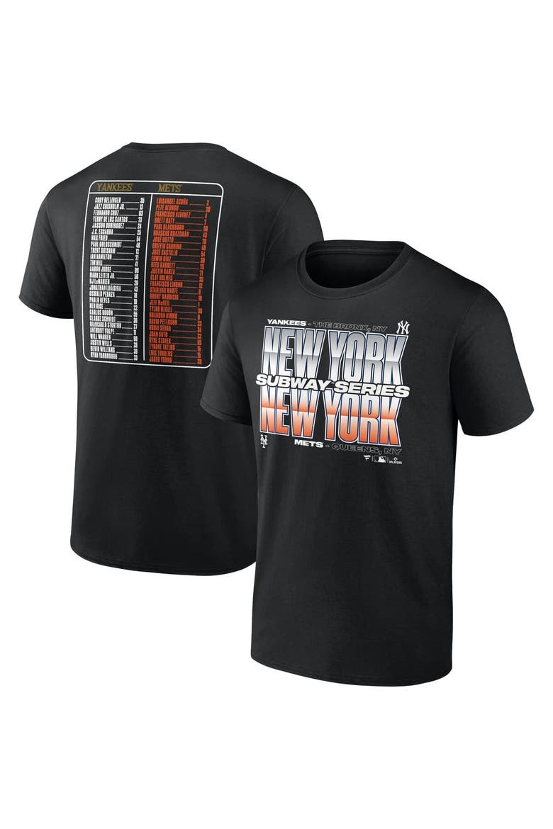Men's Fanatics Black New York Yankees vs. New York Mets 2025 Subway Series Roster T-Shirt, Alternate, color, Black