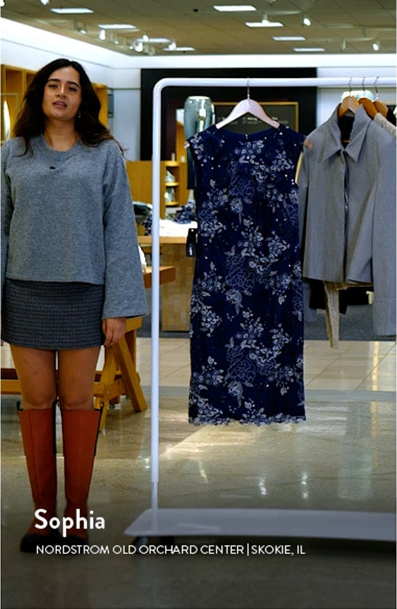 Embroidered Sequin Lace Sleeveless Cocktail Sheath Dress, sales video thumbnail