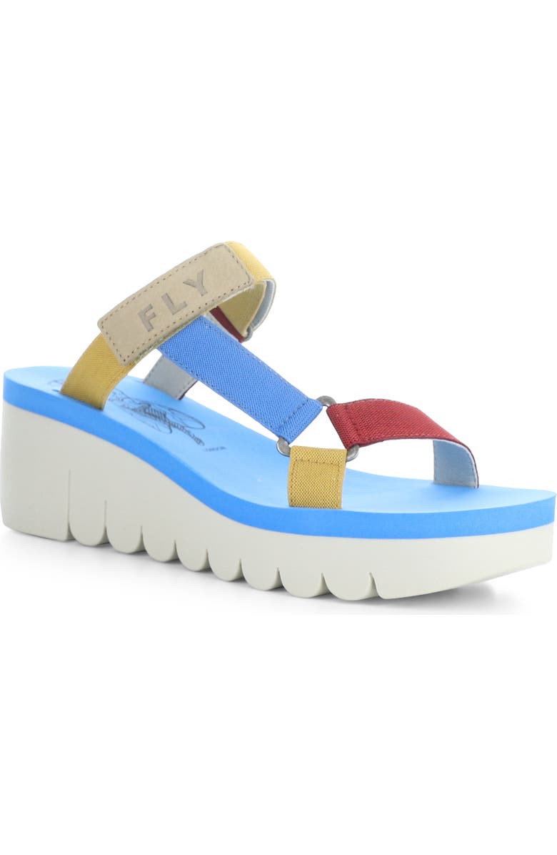 Fly London Yaka Platform Wedge Sandal, Main, color, 003 Cloud/Multi/Azur
