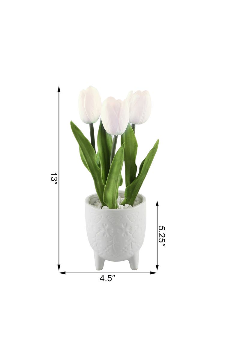 FLORA BUNDA Real-Touch Tulips in 4.5" Lobster Ceramic Footed Pot, Alternate, color, 