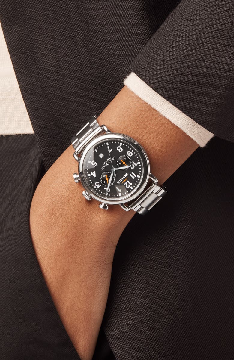 Shinola Runwell Chronograph Bracelet Watch, 41mm, Alternate, color, Black