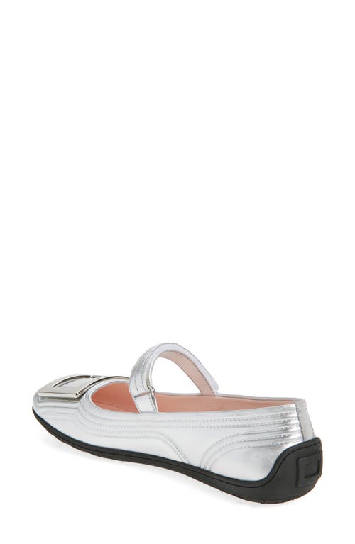 Roger Vivier Viv Low Quilted Metallic Leather Mary Jane Ballet Flat In White