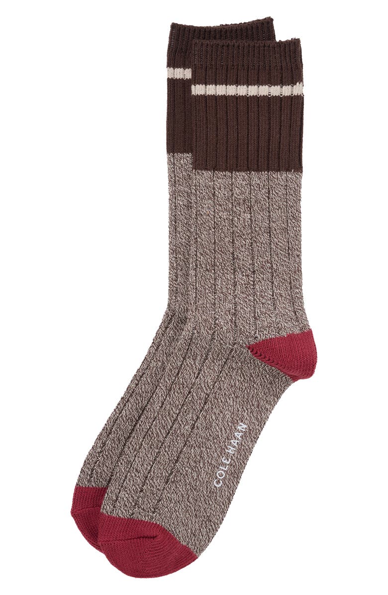 Cole Haan Casual Rib Crew Socks, Main, color, Brown Assorted