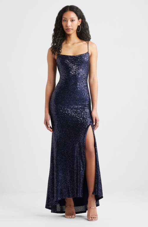 Bp. Tie Back Sequin Gown In Navy Iris