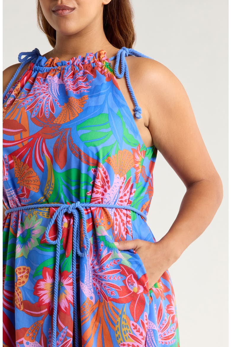 Cindal Flower Print Cotton Maxi Dress, Alternate, color, BLUE-PINK-MULTI