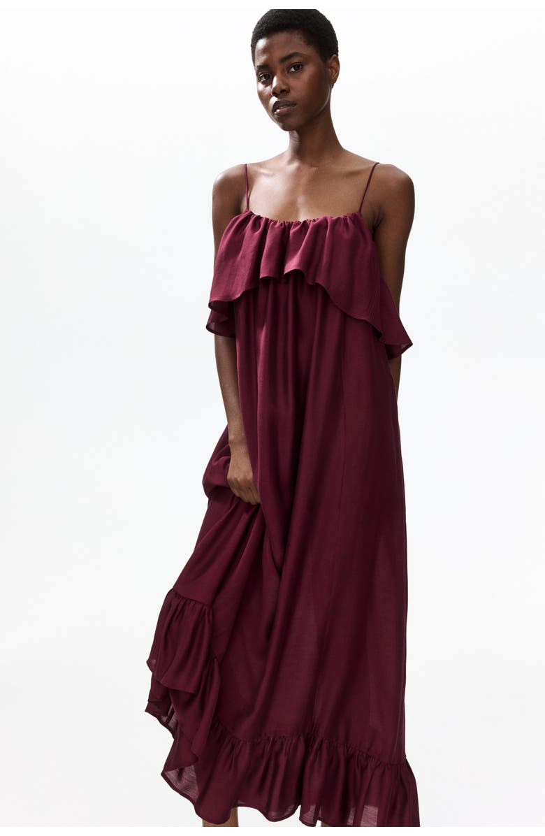 H&M Frill-trimmed A-line Dress, Alternate, color, Burgundy