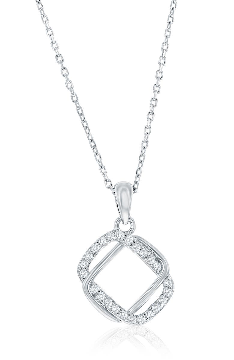 SIMONA Cubic Zirconia Interlocking Rectangle Stud Earrings & Pendant Necklace Set, Alternate, color, Silver