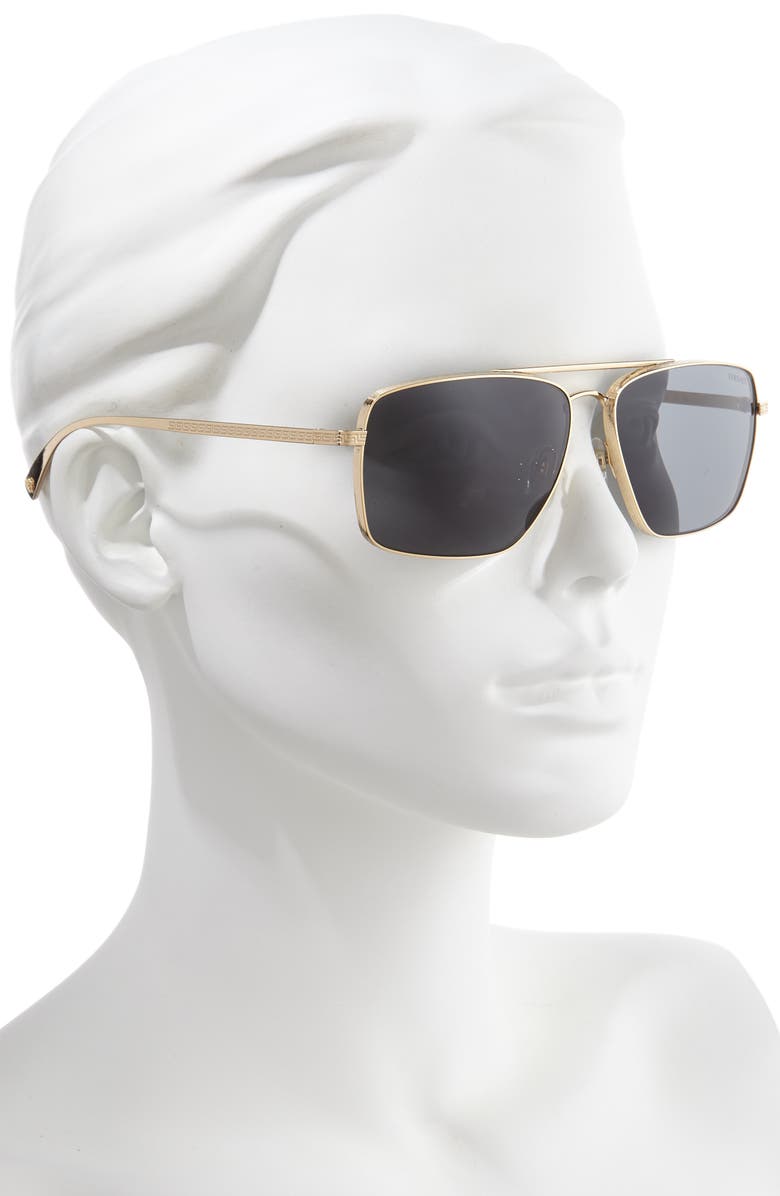 Versace 61mm Aviator Sunglasses, Alternate, color, Gold/ Grey Solid