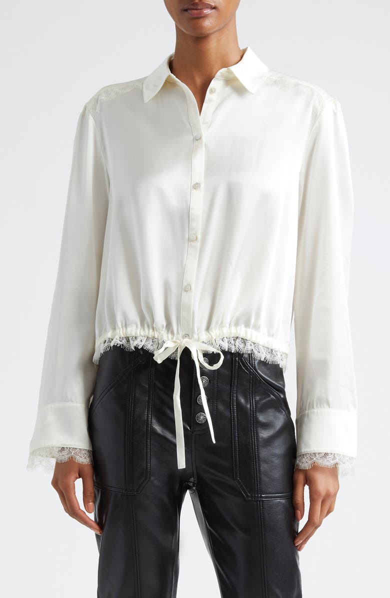 Cinq à Sept Mabyn Drawstring Waist Silk Button-Up Shirt, Main, color,