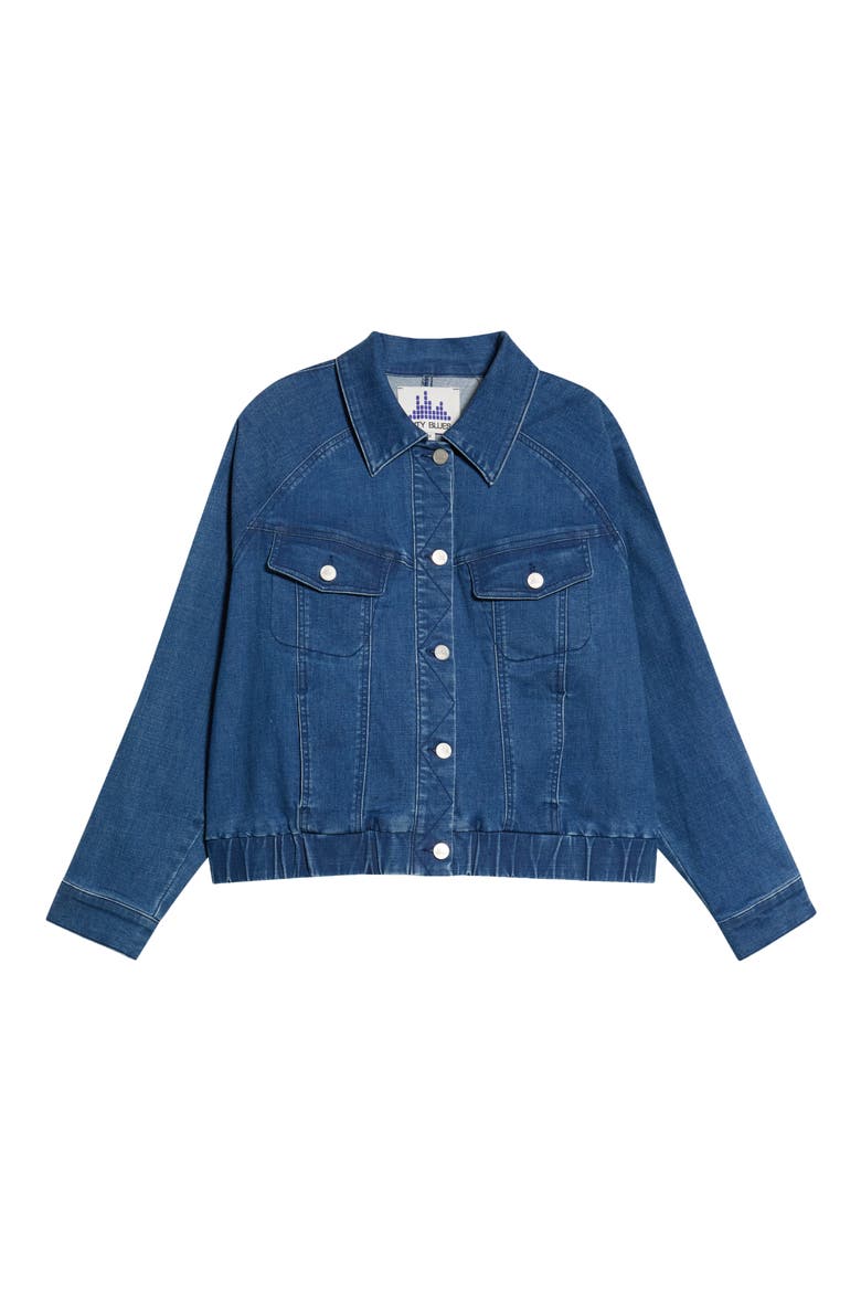 Stretch Denim Bomber Jacket, Main, color, MEDIUM INDIGO