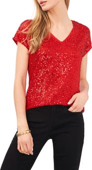 Vince Camuto Sequin Cap Sleeve Top