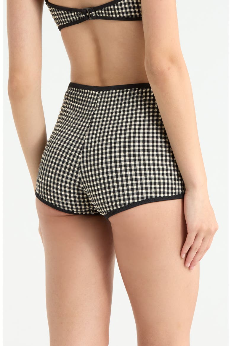 Print High Waist Swim Boyshorts, Alternate, color, BLACK/ CREAM