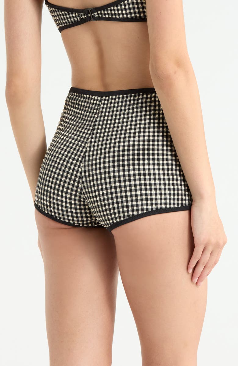 Sanctuary Print High Waist Swim Boyshorts, Alternate, color, Black/ Cream