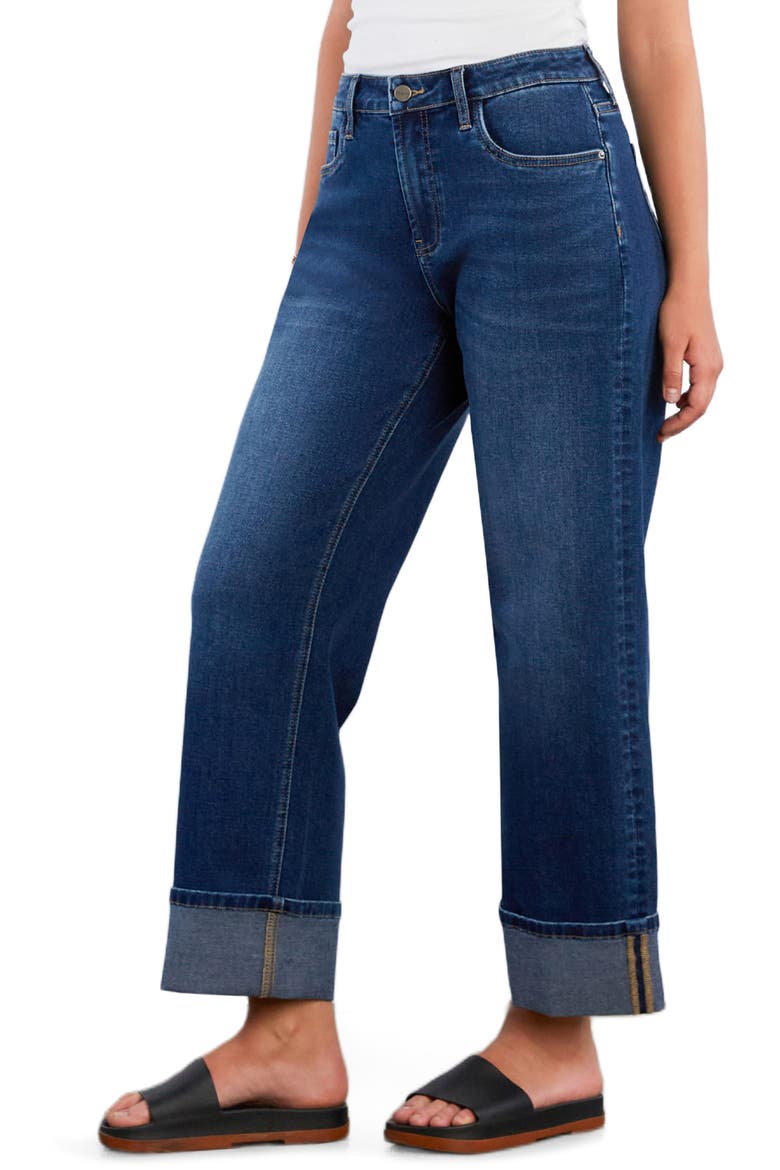 High Waist Cuff Wide Leg Jeans, Alternate, color, DEEP BLUE