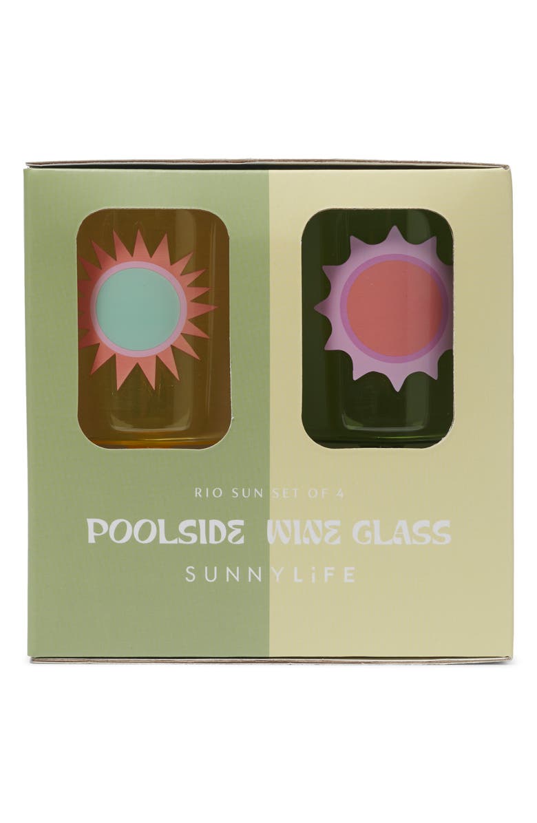 Sunnylife Poolside Assorted Set of 4 Wine Glasses, Alternate, color,