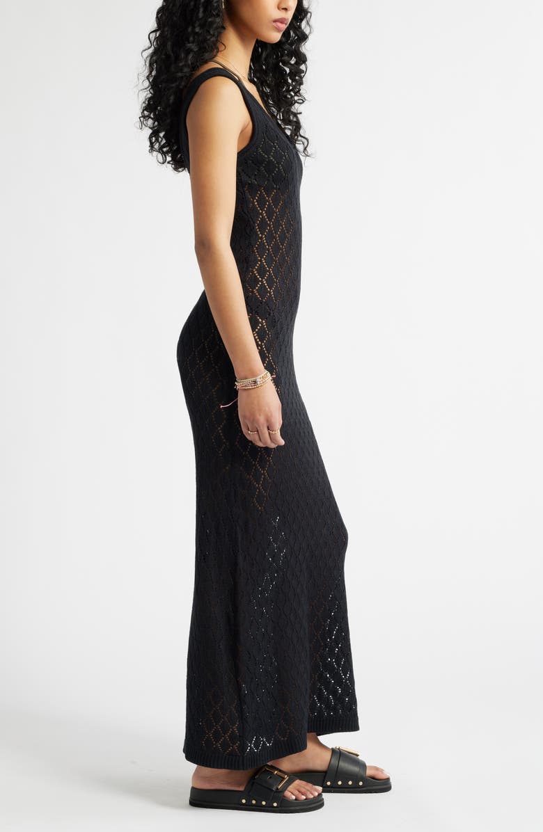 BP. Sheer Pointelle Maxi Cover-Up Dress, Alternate, color, Black