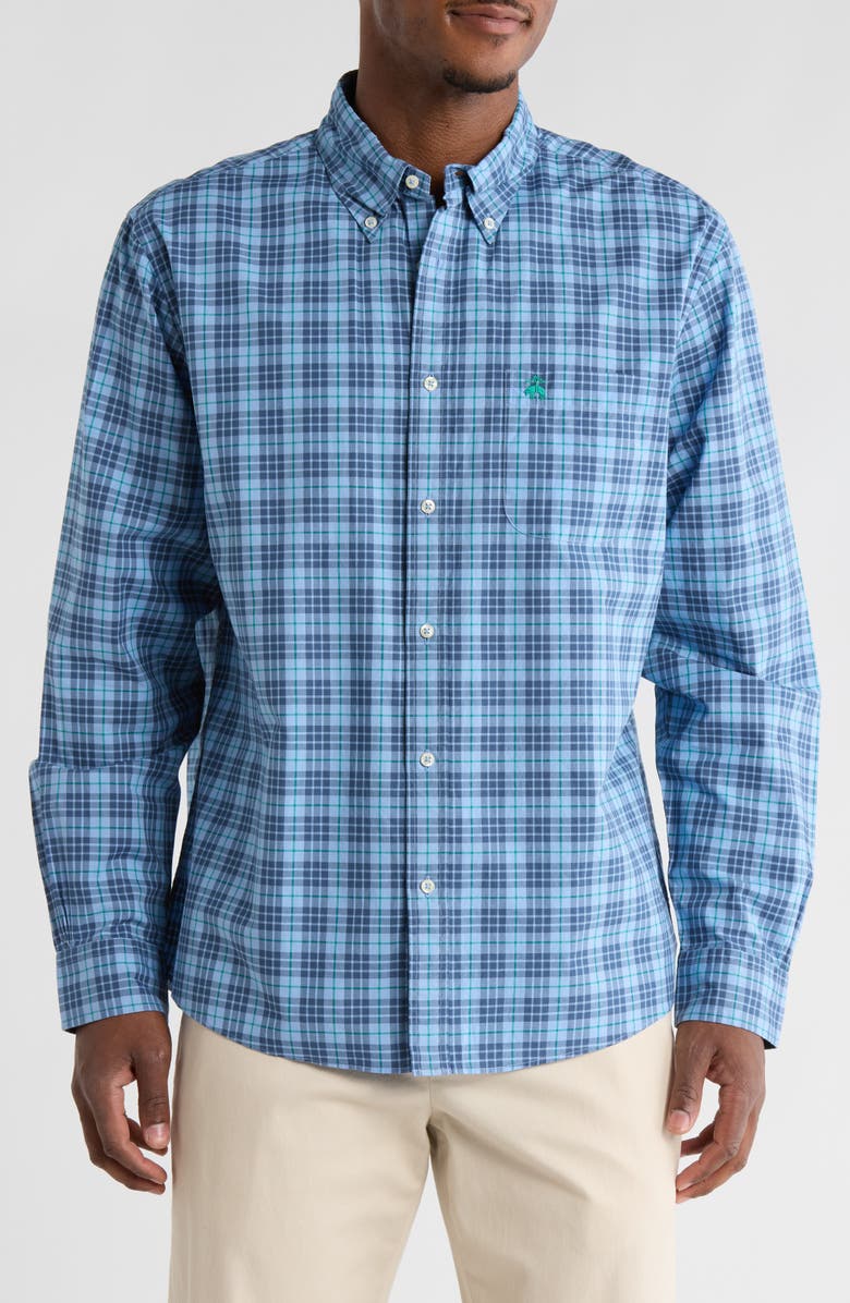 Brooks Brothers Plaid Cotton Button-Down Shirt, Main, color, Vista Tartan