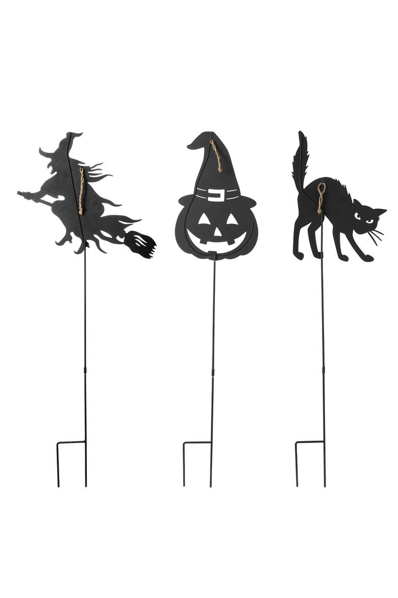 Set of 3 Halloween Metal Silhouette Yard Stake or Hanging Decor, Alternate, color, Black