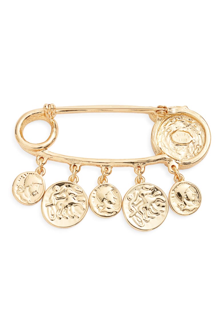 Coin Charm Brooch, Alternate, color, GOLD