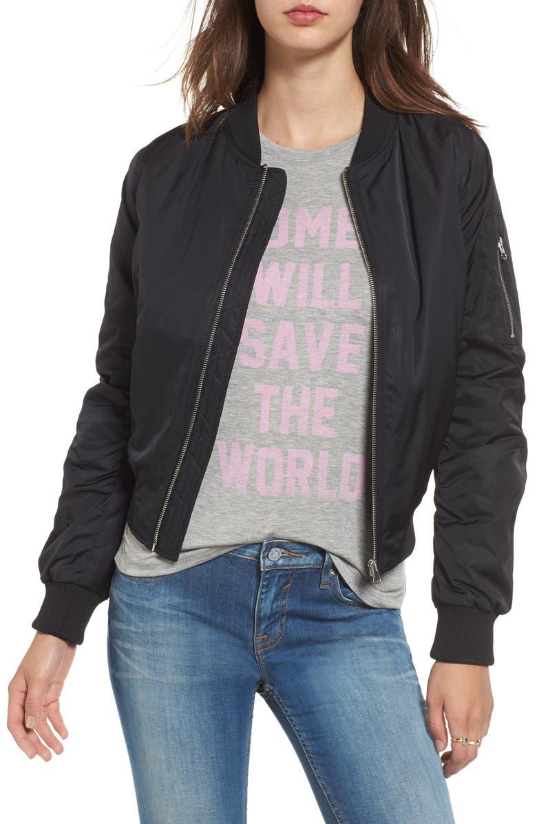 BB Dakota by Steve Madden BB Dakota Graham Satin Bomber Jacket, Main, color,