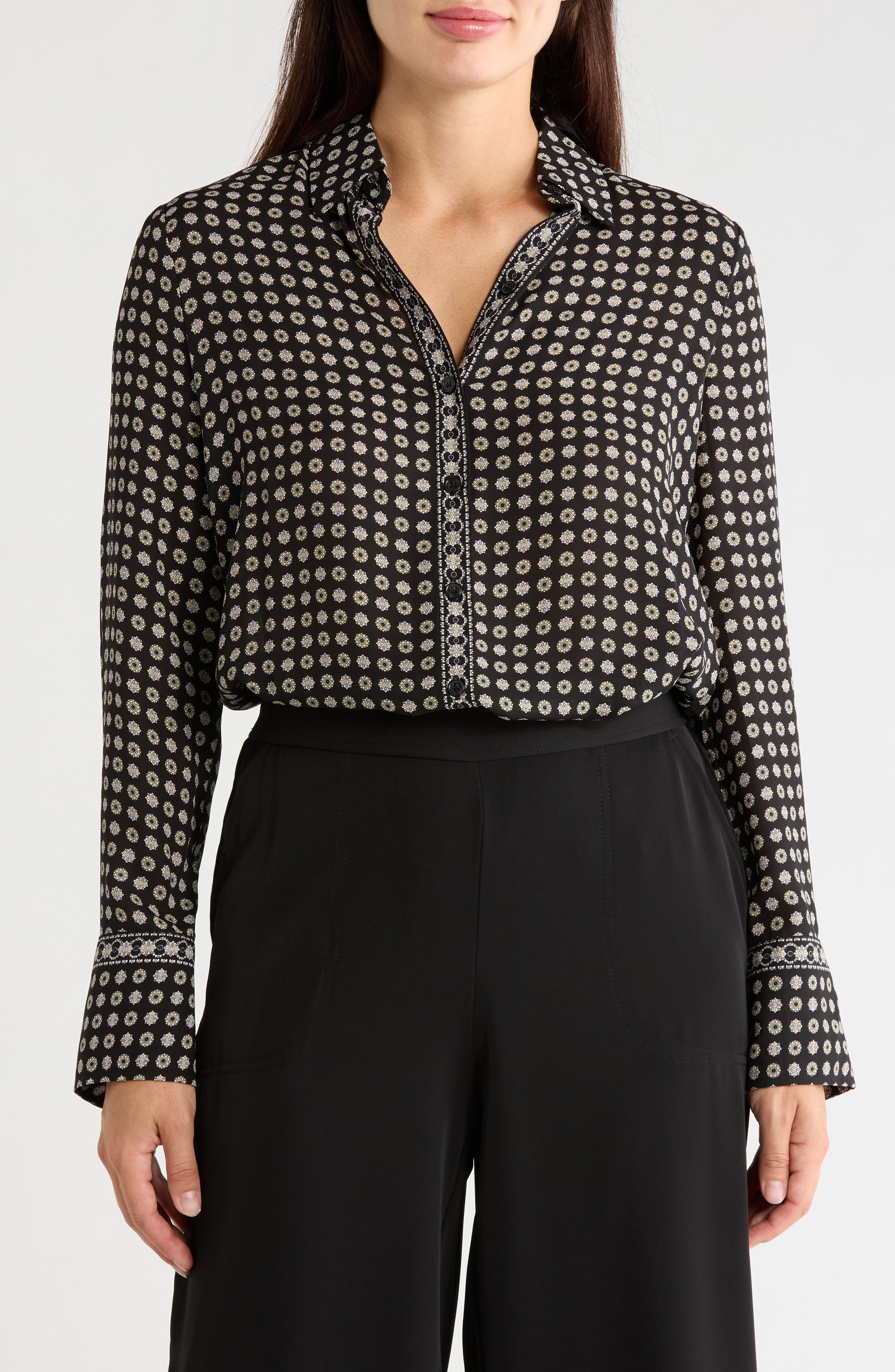 Printed Long Sleeve Button-Up Shirt