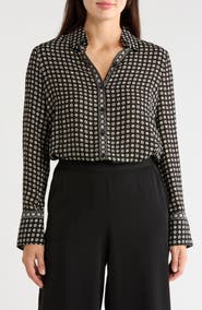 MAX STUDIO Printed Long Sleeve Button-Up Shirt