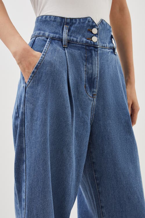 Karen Millen Petite Denim Wide Leg Pants In Blue